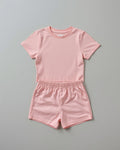 Kids plain pink cotton co-ord set - half sleeve t-shirt and shorts flat lay
