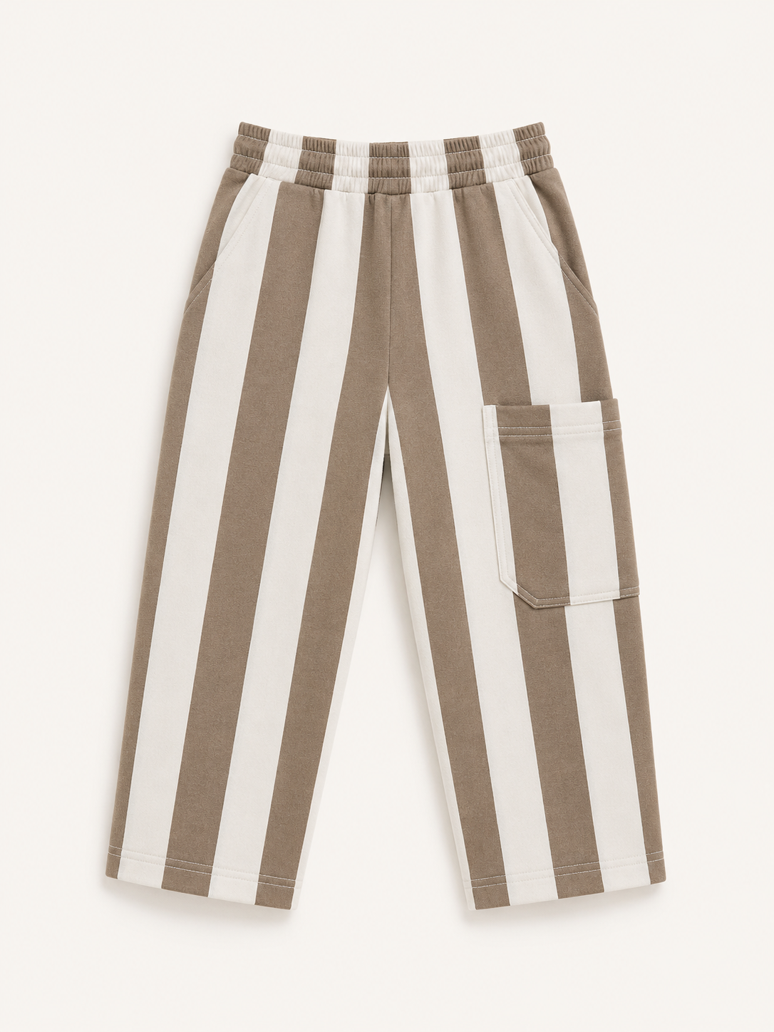 Kids Striped French Terry Pants – Brown (240 GSM Cotton)