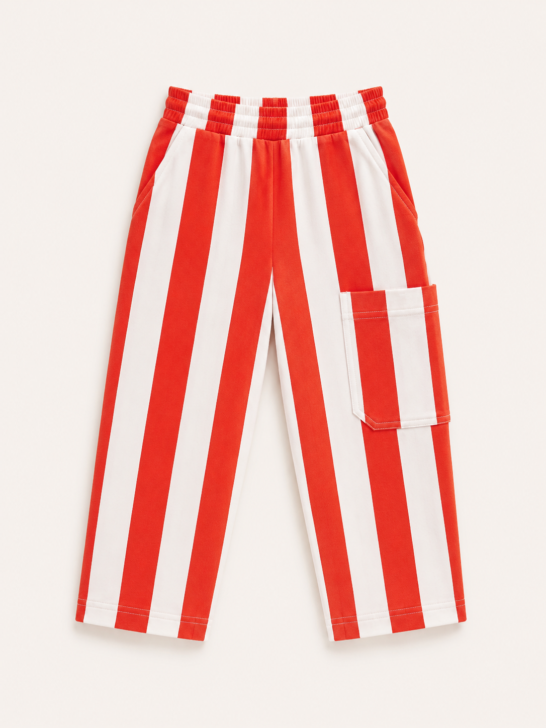 Kids Striped French Terry Pants – Red (240 GSM Cotton)