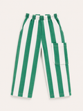 Kids Striped French Terry Pants – Green (240 GSM Cotton)