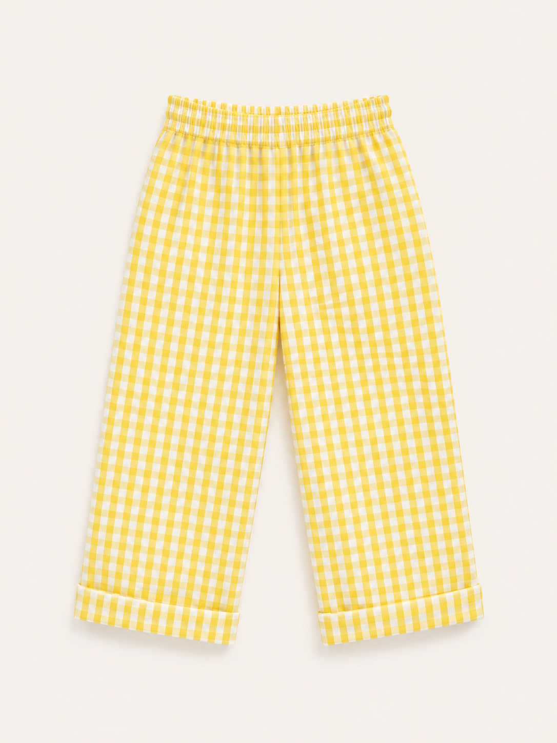Kids Gingham Seersucker Pants – Yellow (120 GSM Cotton)